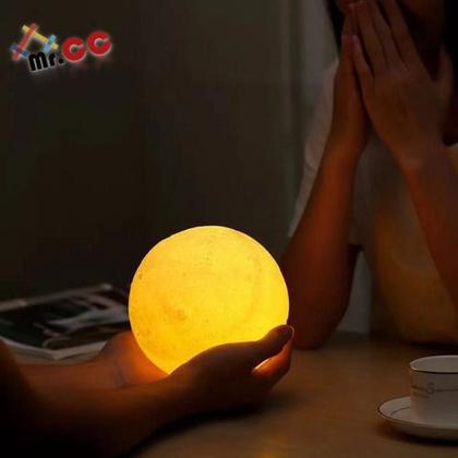 Imagem de 2 Mini Luminária Lua Cheia 3d Abajur Led Relevo 10cm - Mr.cc