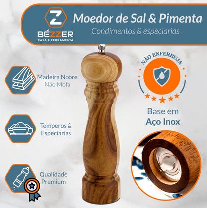 Imagem de 2 Moedores de Sal e Pimenta Especiarias 15 e 20cm Hercules Madeira Premium Base inox Gourmet