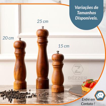 Imagem de 2 Moedores de Sal e Pimenta Especiarias 15 e 20cm Hercules Madeira Premium Base inox Gourmet