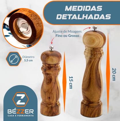 Imagem de 2 Moedores de Sal e Pimenta Especiarias 15 e 20cm Hercules Madeira Premium Base inox Gourmet
