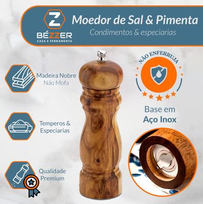 Imagem de 2 Moedores de Sal e Pimenta Especiarias 15 e 20cm Hercules Madeira Premium Base inox Gourmet