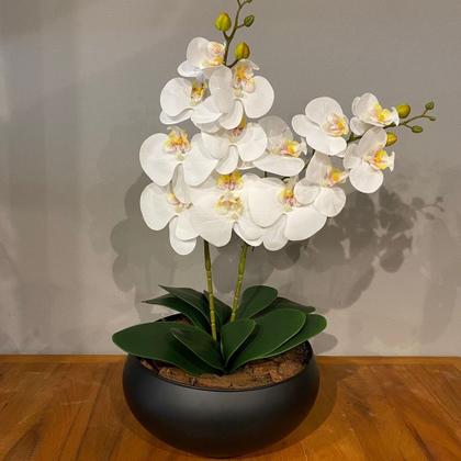 Imagem de 2 Orquídeas Branca Artificial Arranjo Centro de Mesa Vaso Grande