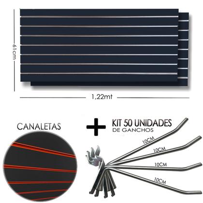 Imagem de 2 Paineis Canaletado - 1,22 x 0,61 + 50 Gancho 10cm + Canaletas LARANJA