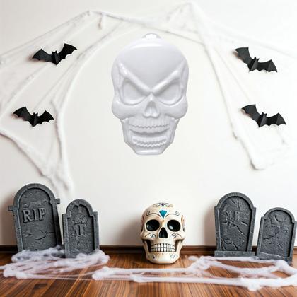 Imagem de 2 Painéis Caveira Branca Decoração Halloween Dia dos Mortos Bruxas Pendurar Parede
