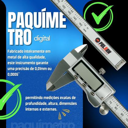 Imagem de 2 Paquímetro Digital Profissional 150mm Todo em Metal/Aço Inoxidável com Estojo