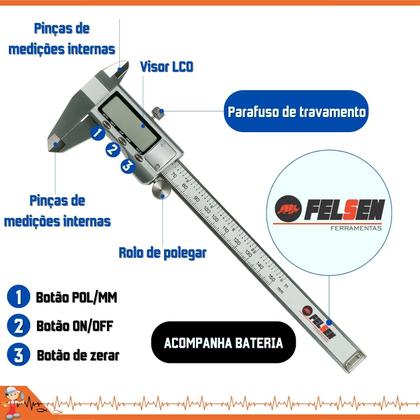 Imagem de 2 Paquímetro Digital Profissional 150mm Todo em Metal/Aço Inoxidável com Estojo