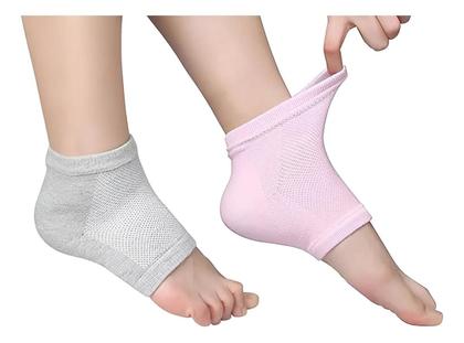 Imagem de 2 Par De Meias Calcanhar Silicone Gel Hidratante Antiseco Bege Adulto