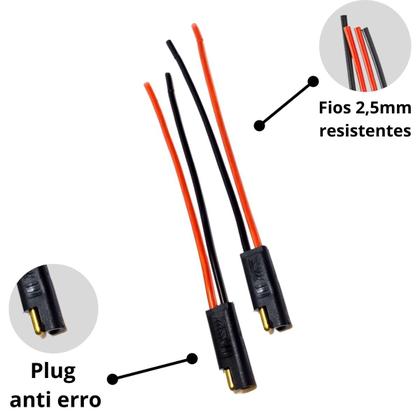 Imagem de 2 Pares Conector 2 vias com fio de 2,5mm Plug Alta Qualidade