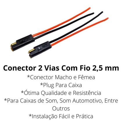 Imagem de 2 Pares Conector 2 vias com fio de 2,5mm Plug Alta Qualidade