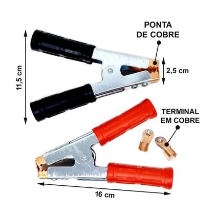 Imagem de 2 Pares Garra Jacaré Grande 2000A Para Cabo Chupeta Bateria