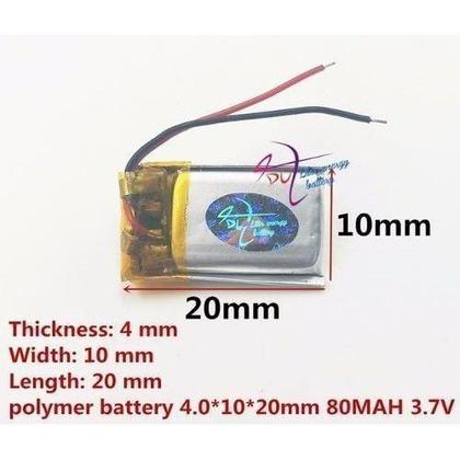 Imagem de 2 Pcs Bateria 3,7v 80mah 4mm X 10mm X 20mm 2 Fios Fone