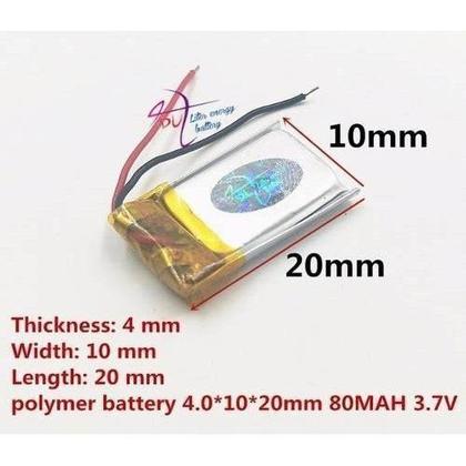 Imagem de 2 Pcs Bateria 3,7v 80mah 4mm X 10mm X 20mm 2 Fios Fone