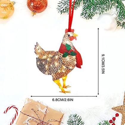 Imagem de 2 pcs engraçado acrílico de frango de Natal enfeite conjunto, enfeites de galinha de Natal, decorações de árvore de Natal enfeite de Natal, frango de Natal enfeites pendurados (2pcs)