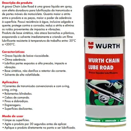 Imagem de 2 Peças - Graxa Spray Líquida Lubrificante Chain Lube Road 500ml - Wurth  (Lata Grande)