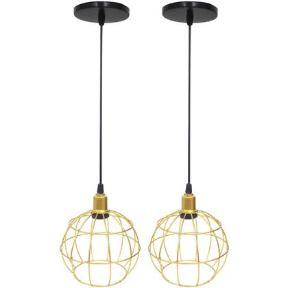 Imagem de 2 Pendentes Aramado Globo Luminária Lustre Luxo Teto Retrô Vintage Balcão Agp Ilumini Industrial