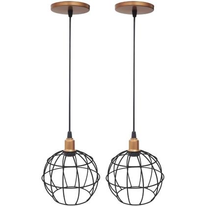 Imagem de 2 Pendentes Aramado Globo Preto Luminária Lustre Industrial Teto Vintage Cobre Rose Agp Ilumini