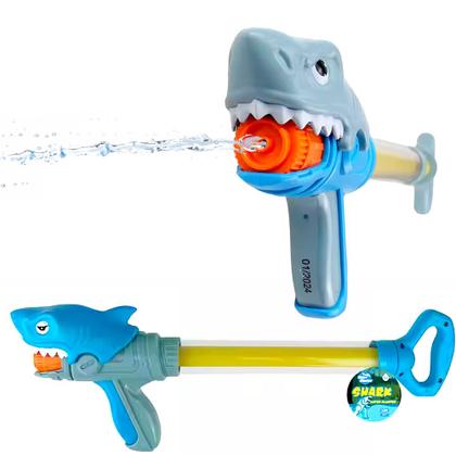 Imagem de 2 Pistolas de Água Tubarão Infantil Tubo Lançador de Água Arminha p/ Piscina e Praia