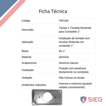 Imagem de 2 Placa Condulete 1 Polegada Alumínio 1 Tomada Redonda Sieg Furação Diagonal