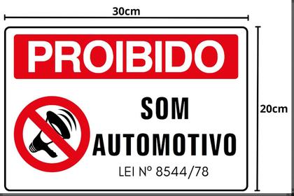 Imagem de 2 Placa PS Aviso Lei Proibido Som Automotivo 30x20cm