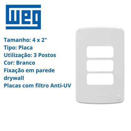 Imagem de 2 Placas 4x2 Pol. Horizontal P/ 3 Módulos Cor Branca Weg