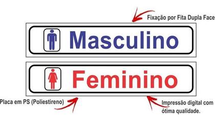 Imagem de 2 Placas Banheiro Masculino E Feminino Sanitário 25x5cm