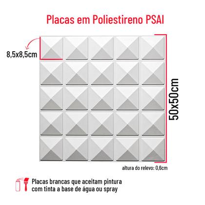 Imagem de 2 Placas Revestimento 3D Decorativo 50x 50cm 0,5mm Piramidal