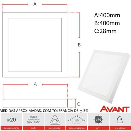 Imagem de 2 Plafon Led Quadrado 30w Sobrepor 40x40 Branco Frio  6500k