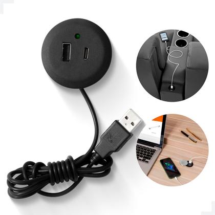 Imagem de 2 plugs tomadas USB para móveis - embutir preto 