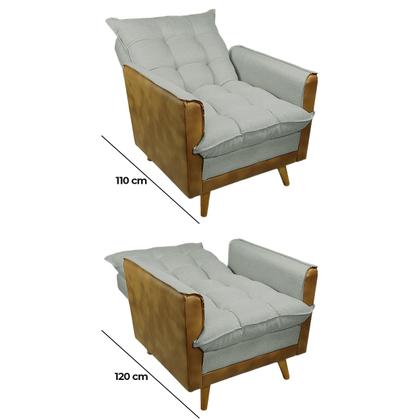 Imagem de 2 Poltrona Reclinável Londres material sintético Nozes e Linho Conforto Plumante Ultramacio