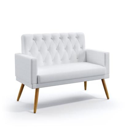 Imagem de 2 Poltronas Namoradeira Nina Para Sala de Estar Com Rodapé E Capitonê Com Puff Quasar Couro Branco Aradecor