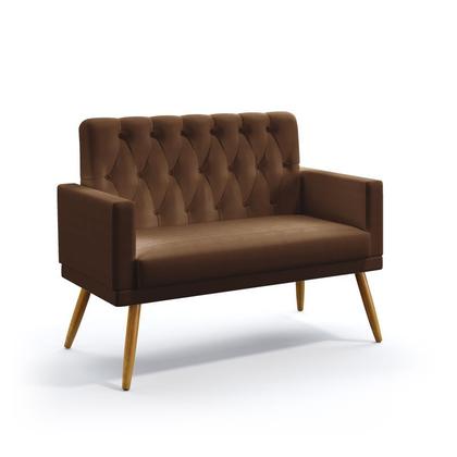 Imagem de 2 Poltronas Namoradeira Nina Para Sala de Estar Com Rodapé E Capitonê Com Puff Quasar Couro Marrom Aradecor