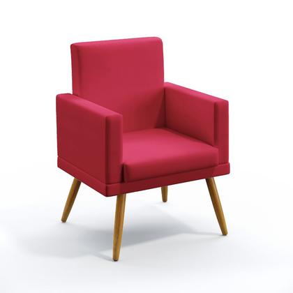 Imagem de 2 Poltronas Nina Almofadada Com Rodapé Com Puff Quasar Sued Vermelho Aradecor