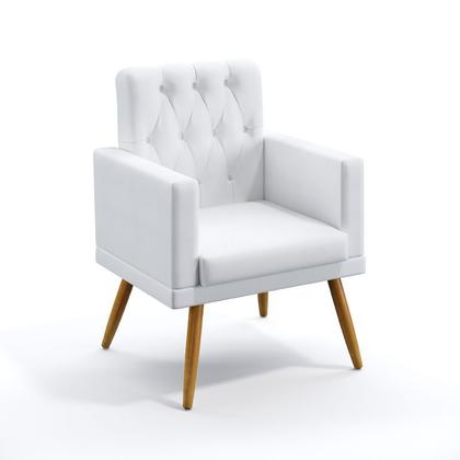 Imagem de 2 Poltronas Nina Para Sala de Estar Com Rodapé E Capitonê Com Puff Quasar Couro Branco Aradecor