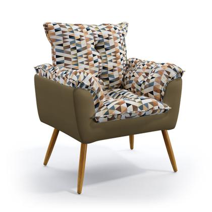 Imagem de 2 Poltronas Opala e Puff Solar F-014 Sued Estampado Bege com Veludo Aradecor