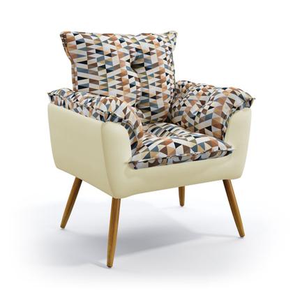 Imagem de 2 Poltronas Opala e Puff Solar F-014 Sued Estampado Bege com Veludo Aradecor