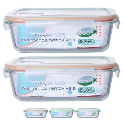 Imagem de 2 Pote 1520ml Vidro Forno Microondas Tampa Hermetica Forte