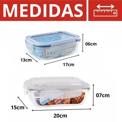 Imagem de 2 Pote De Vidro C/ Tampa Vedação Resistente Marmita 1040ml E 640ml