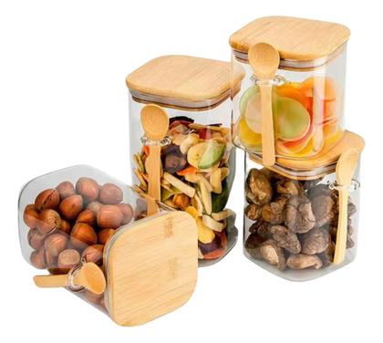 Imagem de 2 Pote De Vidro Hermético Com Tampa E Colher De Bambu Café