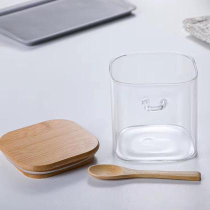 Imagem de 2 Pote De Vidro Hermético Com Tampa E Colher De Bambu Café