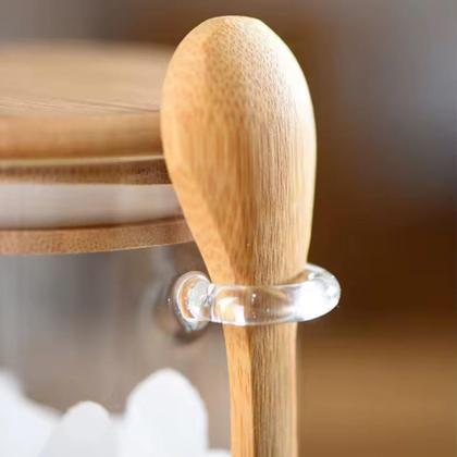 Imagem de 2 Pote De Vidro Hermético Com Tampa E Colher De Bambu Café