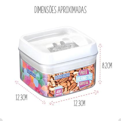 Imagem de 2 Pote Hermético Acrílico Quadrado Pequeno Com Trava 400 Ml