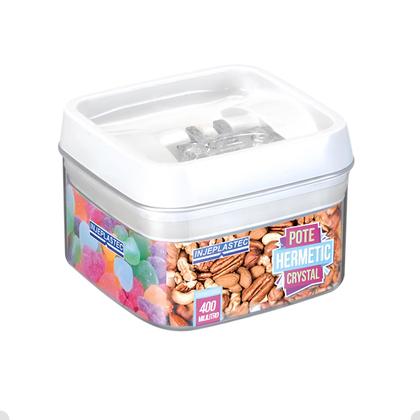 Imagem de 2 Pote Hermético Acrílico Quadrado Pequeno Com Trava 400 Ml