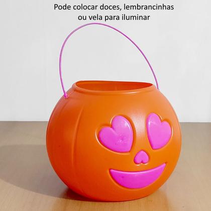 Imagem de 2 Potes Abóbora Coração Dia das Bruxas Festa Halloween p/ Doce Vela Rosa Laranja