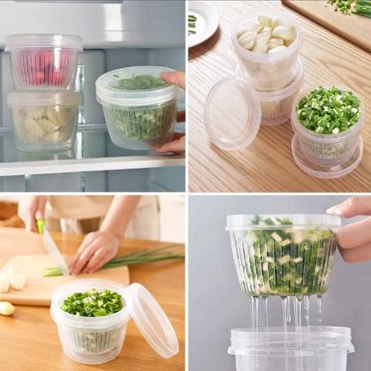 Imagem de 2 Potes Duplo Para Alimentos Com Dreno Para Temperos/frutas