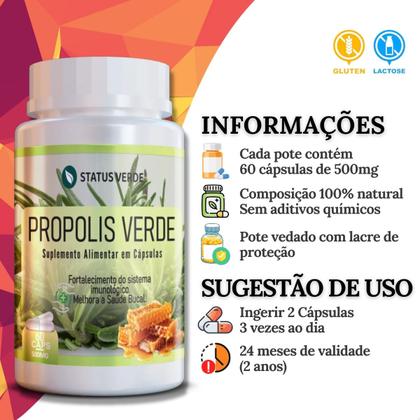 Imagem de 2 Potes Própolis Verde Puro 500mg Kit 120 Cáps