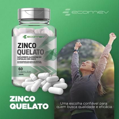 Imagem de 2 Potes Zinco Quelato Puro Dose Máxima 400mg 120Cáps Ecomev