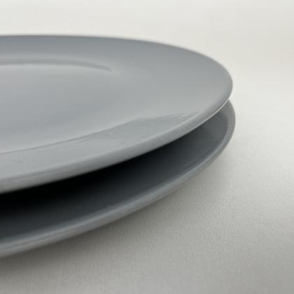 Imagem de 2 Pratos Raso 2ª Linha Cerâmica Refeição Cinza Claro Minimalista 27cm