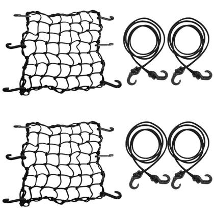 Imagem de 2 Redinha Aranha Moto 45x45 Gancho A Gancho + 4 Elastico Extensor 1 Metro