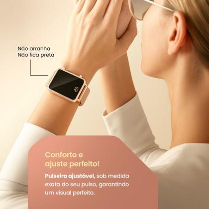 Imagem de 2 relogio feminino digital led aço inox + caixa casual rosa rose qualidade premium preto moda original