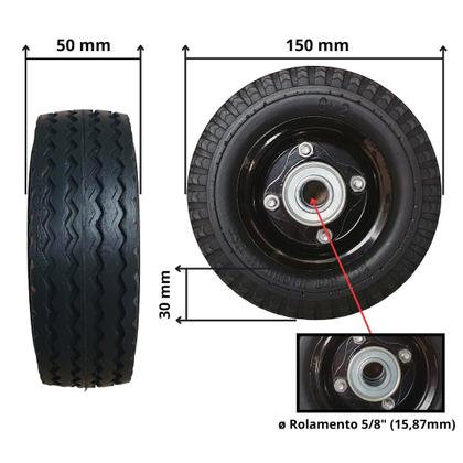 Imagem de 2 Rodas Pneu Maciço 6x2 Rolamento Esfera Eixo 5 8